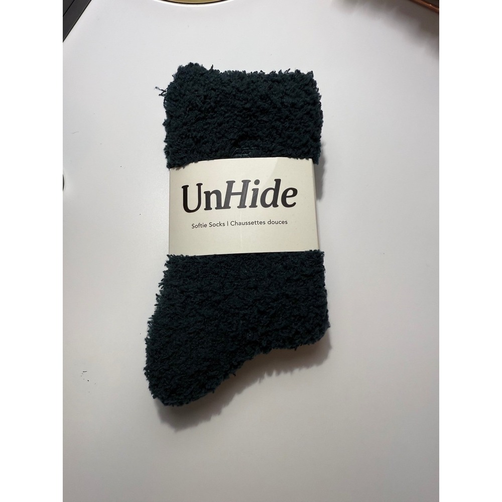 UnHide Softie Socks Forest‎ Green Faux Fur Plush Cozy Lounging Crew Socks NEW